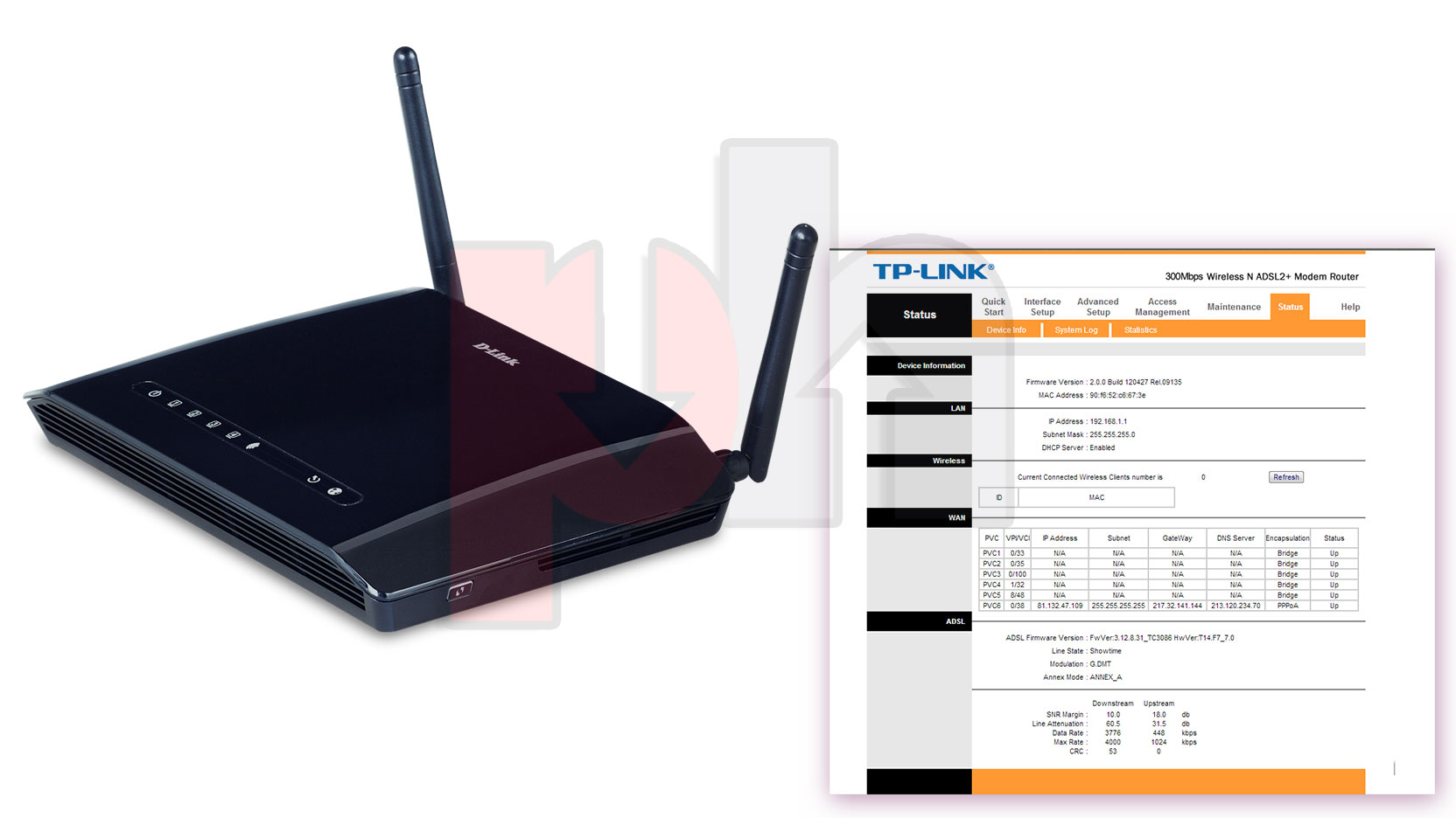 ADSL model configuration page