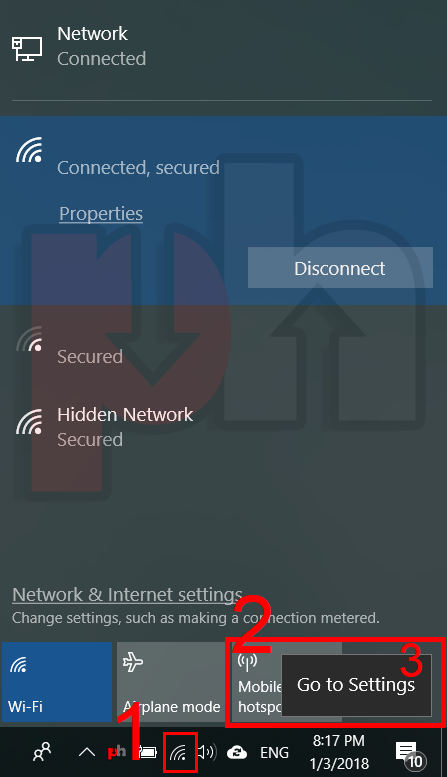 Entering Mobile hotspot settings in windows 10
