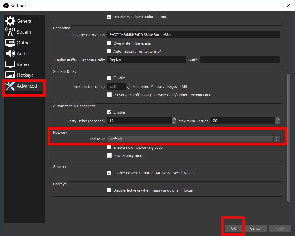 OBS settings screenshot