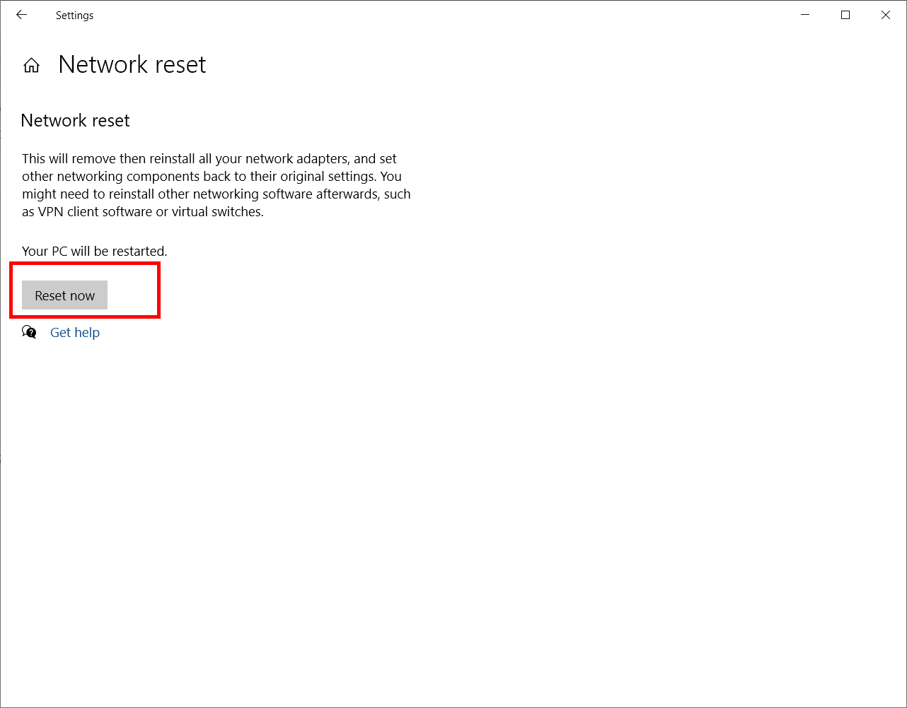 reseting windows network