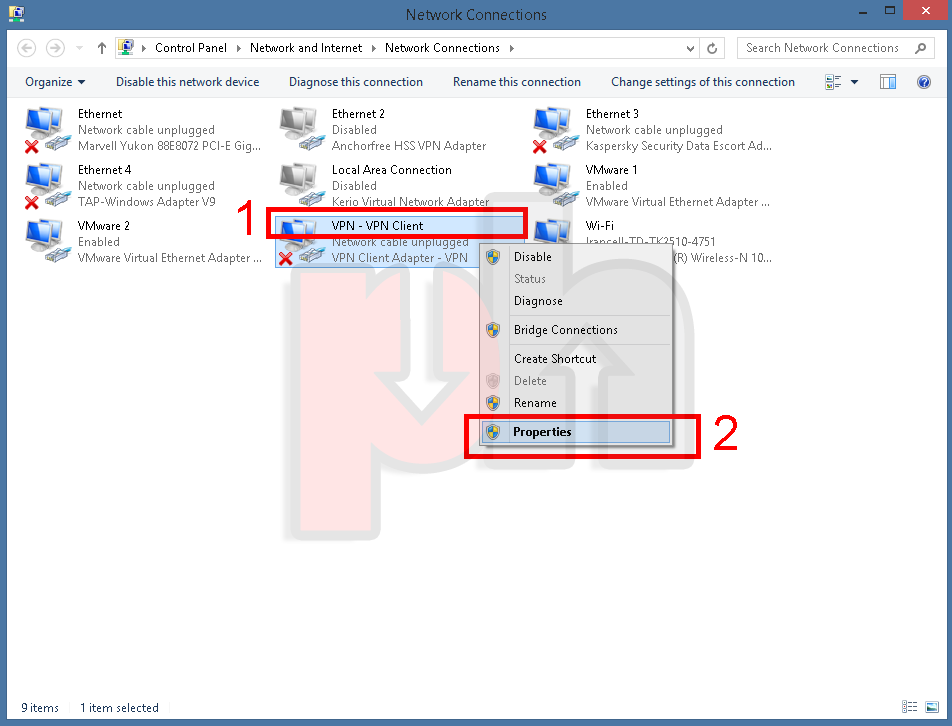 Adaptor Settings window and click ont the pinghint network adaptor