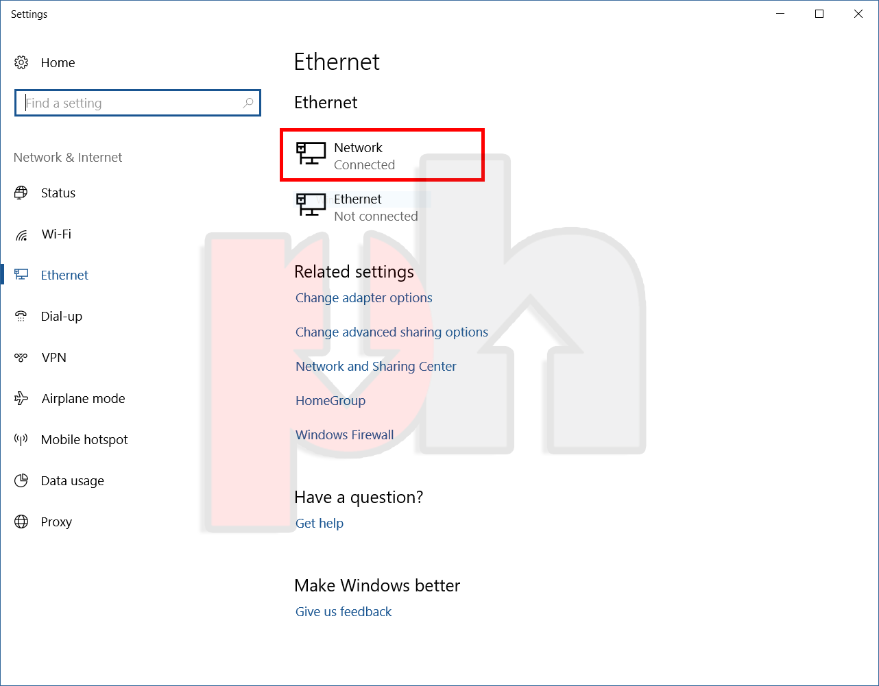 Selecting PingHint virtual network adaptor from taskbar