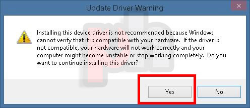 Update driver warning screen shot