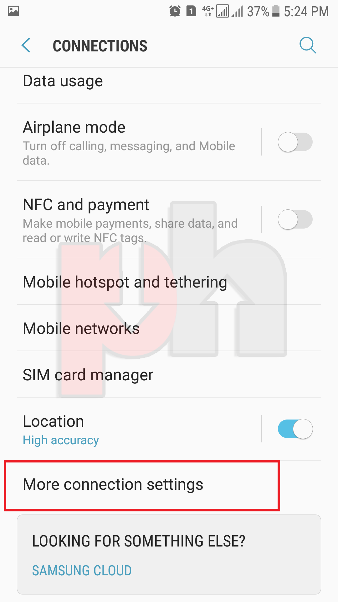 Android settings >> connections screenshot