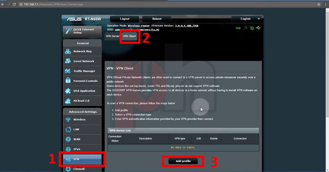 ADSL Modem settings page screenshot
