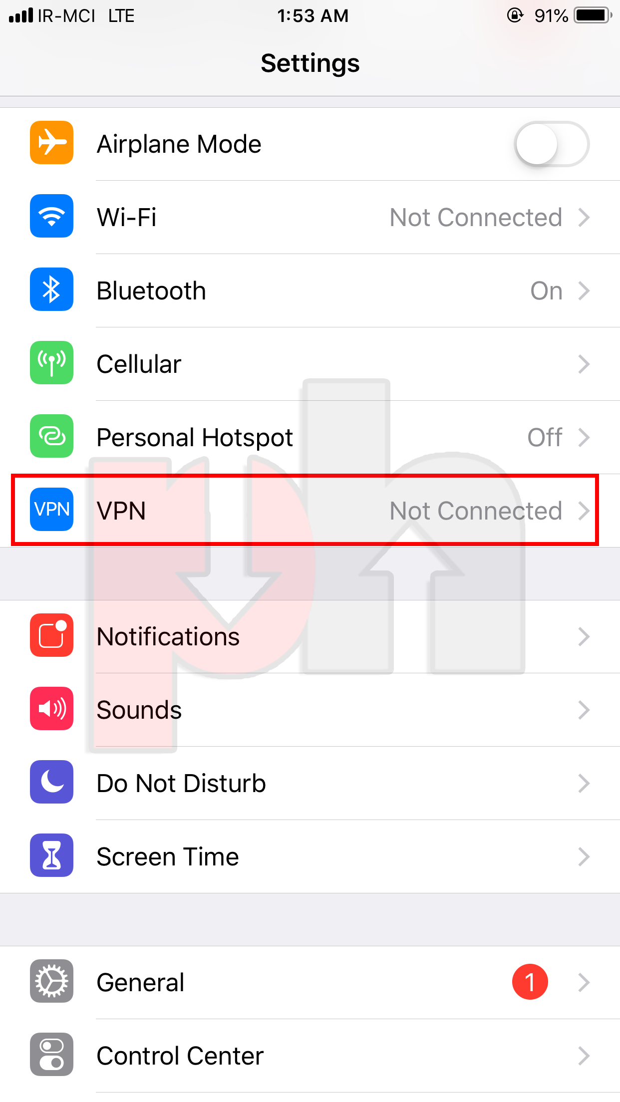 iPhone settings menu screenshot