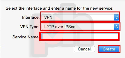 macOS Network window >> add connection screenshot