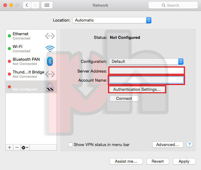 macOS Network window >> configure connection screenshot