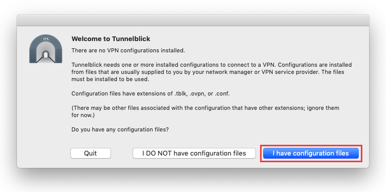 configuration of the application