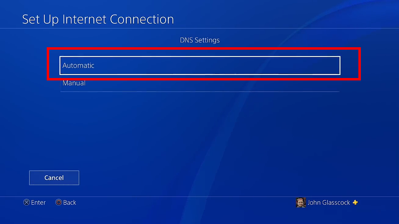 Choosing automatic configuration for dns settings in PS console