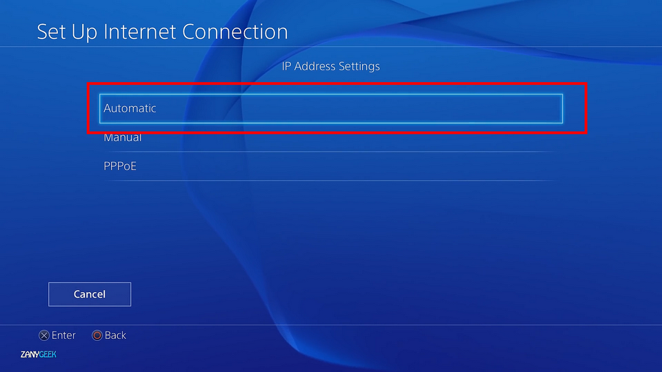 Choosing manual configuration for ip address settings in PS console