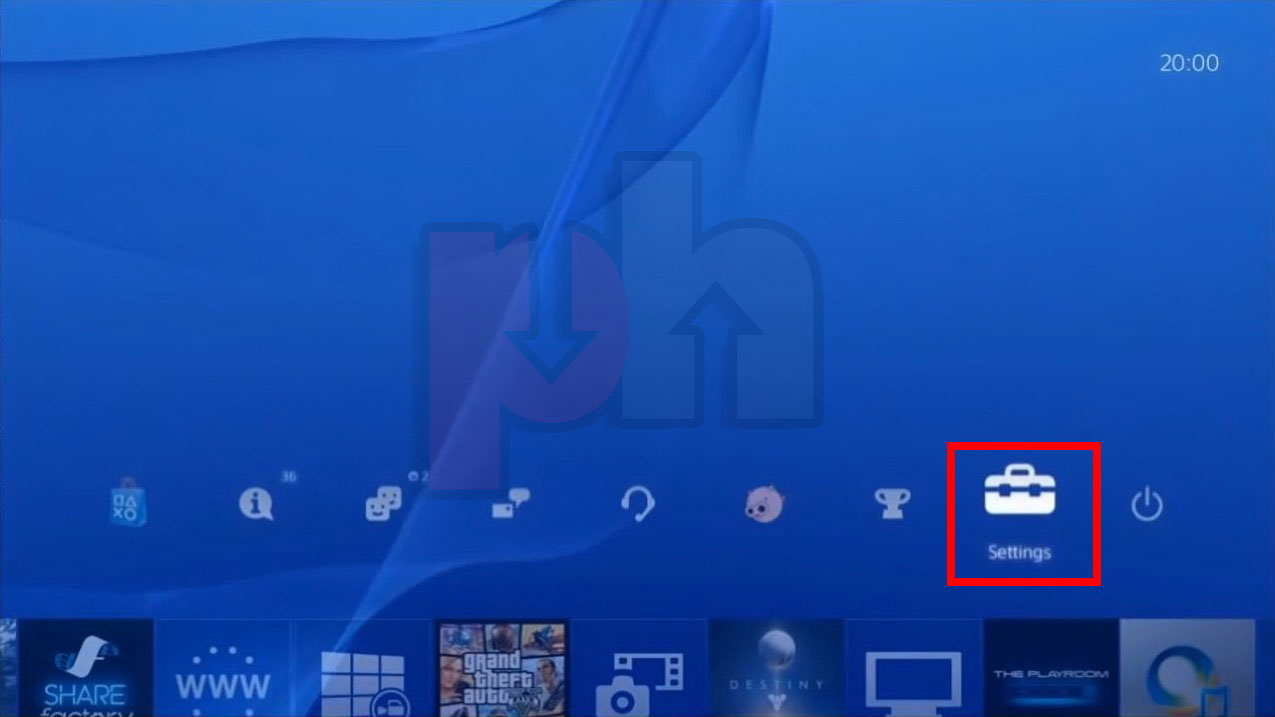 Entering PS game console settings