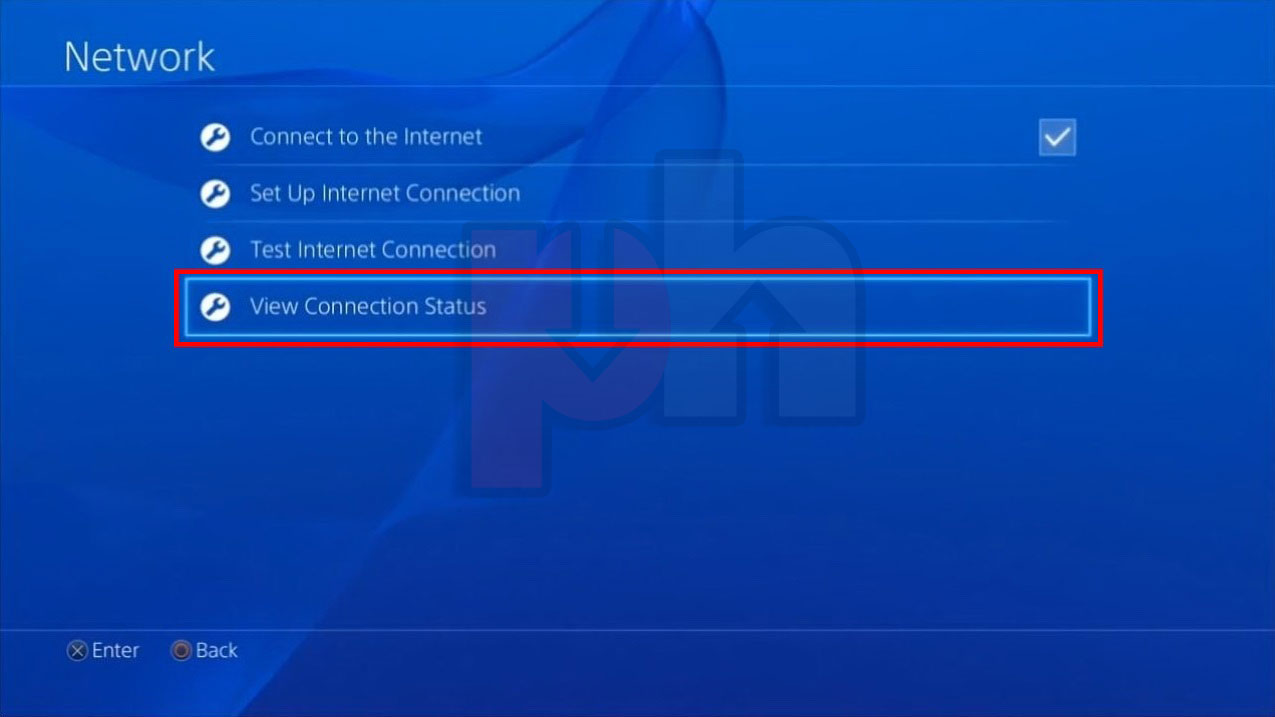 Entering PS game console View Connection Status settings