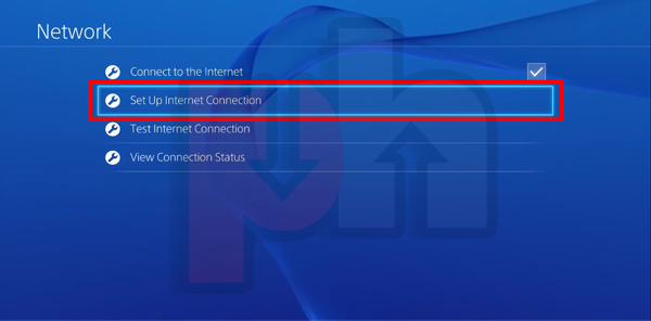 Entering PS game console set up internet connection settings