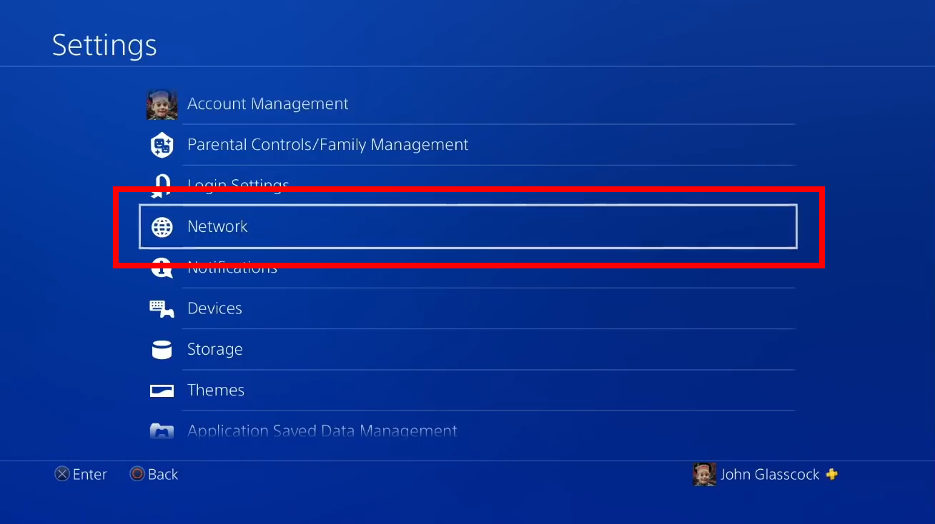 Entering PS game console settings