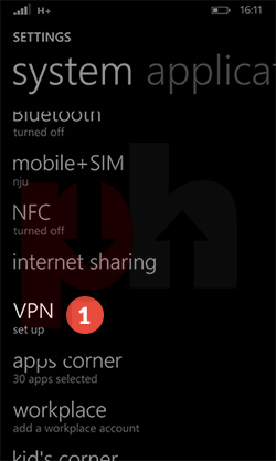 Windows phone settings menu