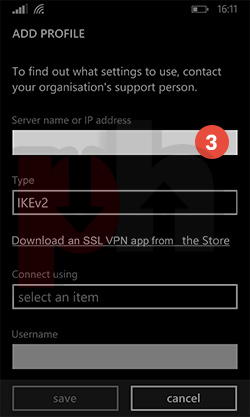 Windows phone settings >> connection list >> add connection profile menu