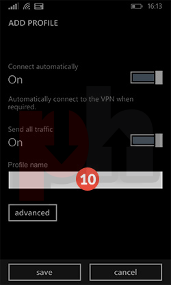 Windows phone settings setting profile name for the L2TP connection