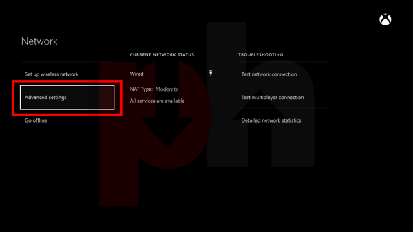 Entering advanced settings on Xbox one/Xbox 360 game console