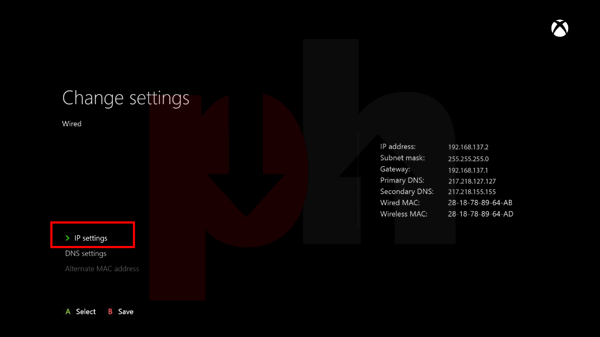 Entering IP settings on Xbox one/Xbox 360 game console