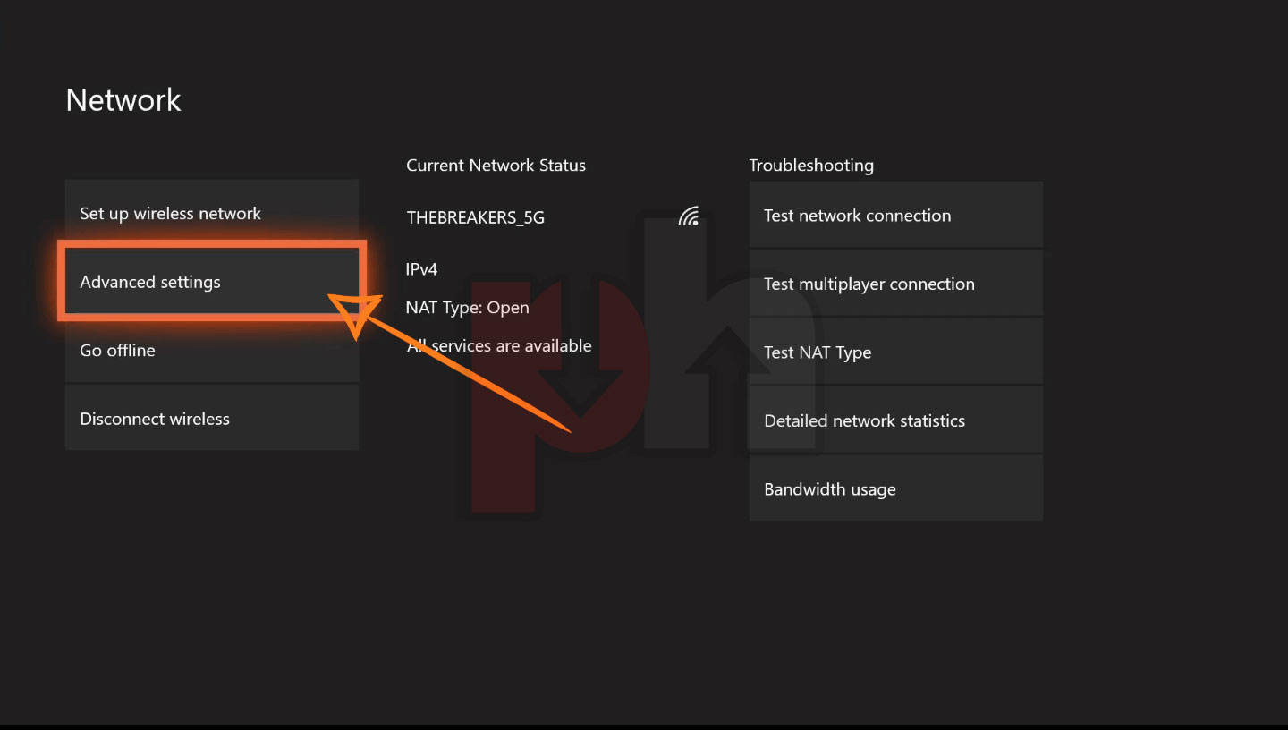Entering advanced settings on Xbox one/Xbox 360 game console
