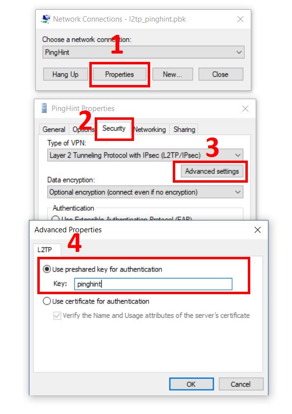 procedure for assigning l2tp preshared key